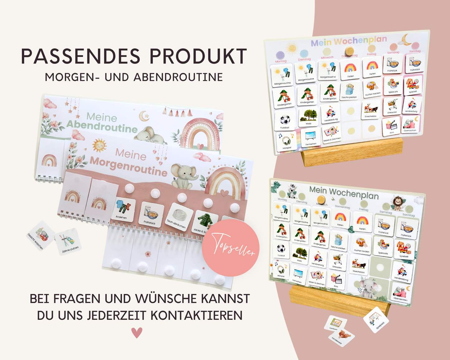 Wochenplaner inkl. Symbolkarten - Design ROSA ELEFANT - Personalisierbar