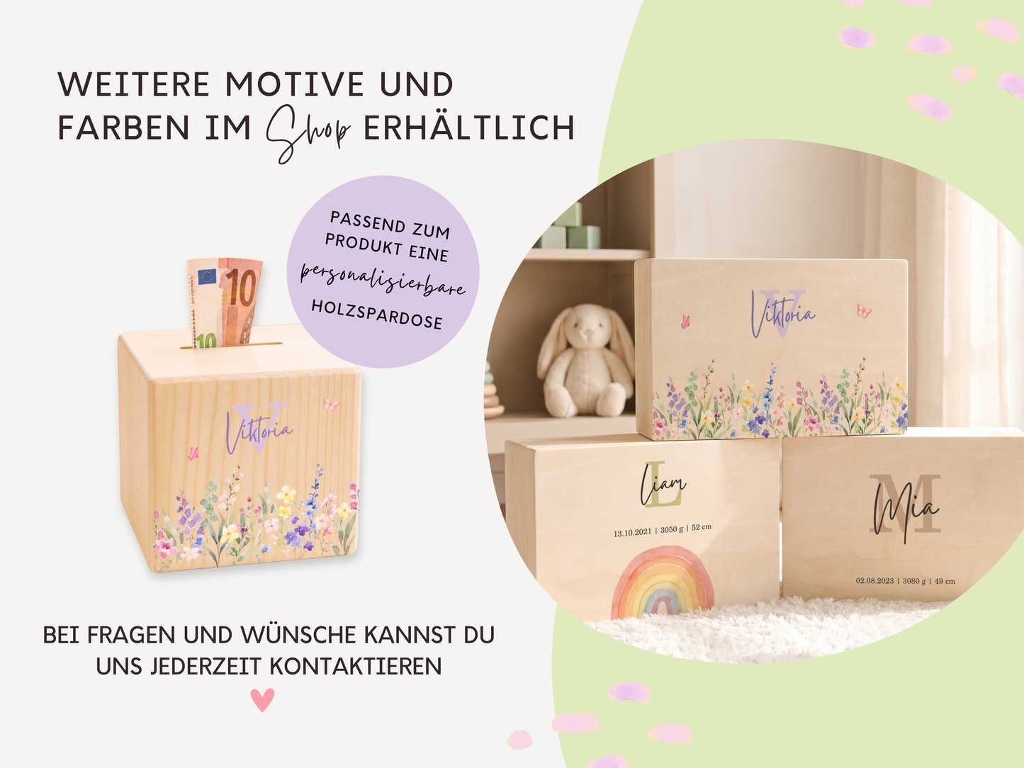 Erinnerungsbox personalisiert Blumenwiese Lila