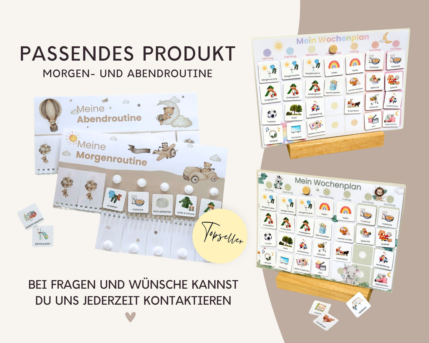 Wochenplaner inkl. Symbolkarten - Design TEDDYBÄR - Personalisierbar