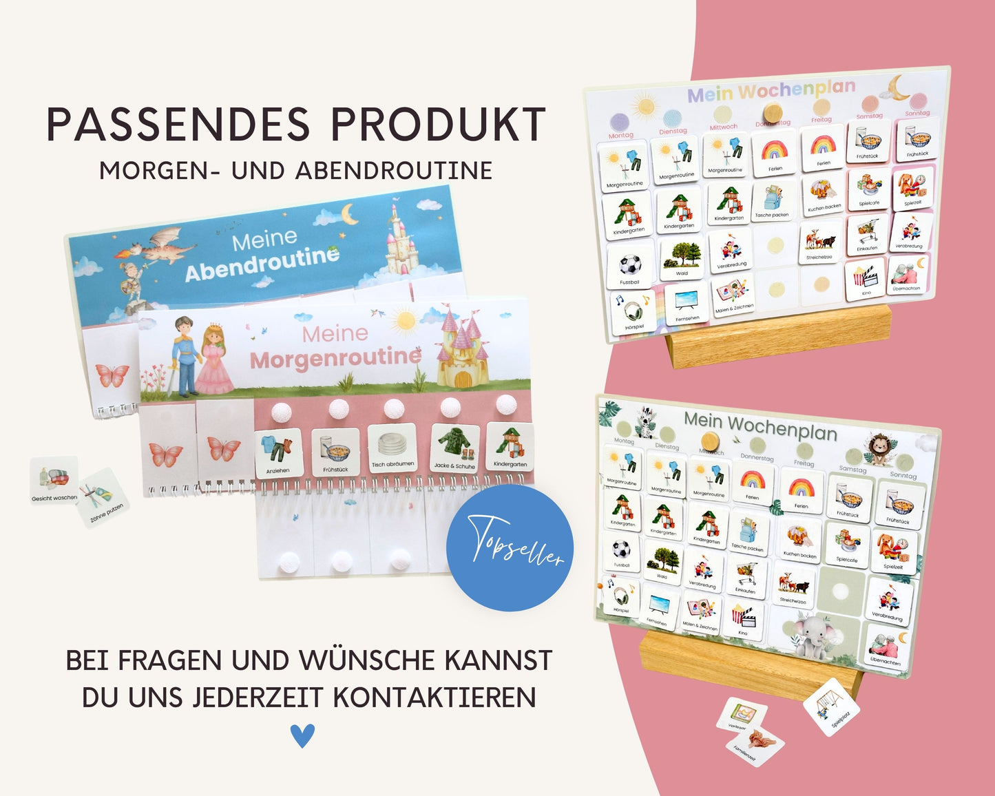 Wochenplaner inkl. Symbolkarten - Design PRINZESSIN - Personalisierbar