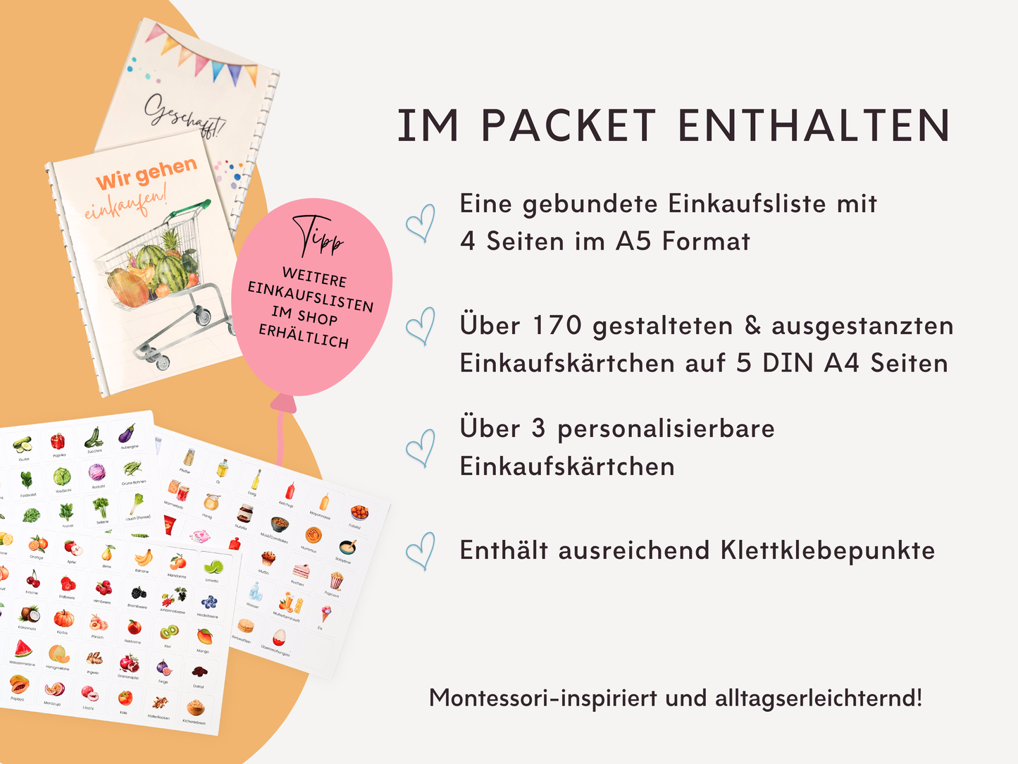 Einkaufsliste inkl. Symbolkarten - Design SUPERMARKT - Personalisierbar