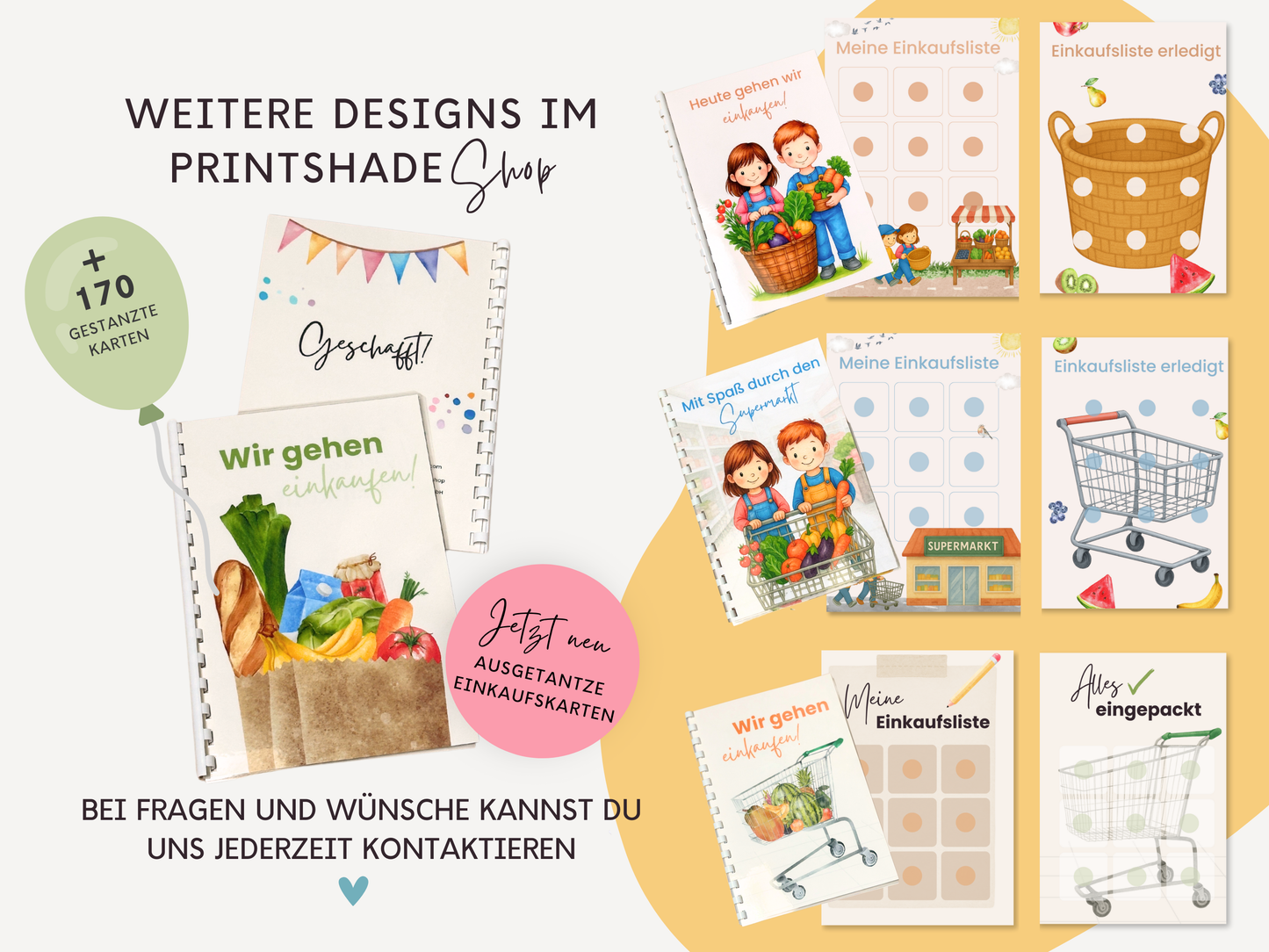 Einkaufsliste inkl. Symbolkarten - Design WOCHENMARKT - Personalisierbar