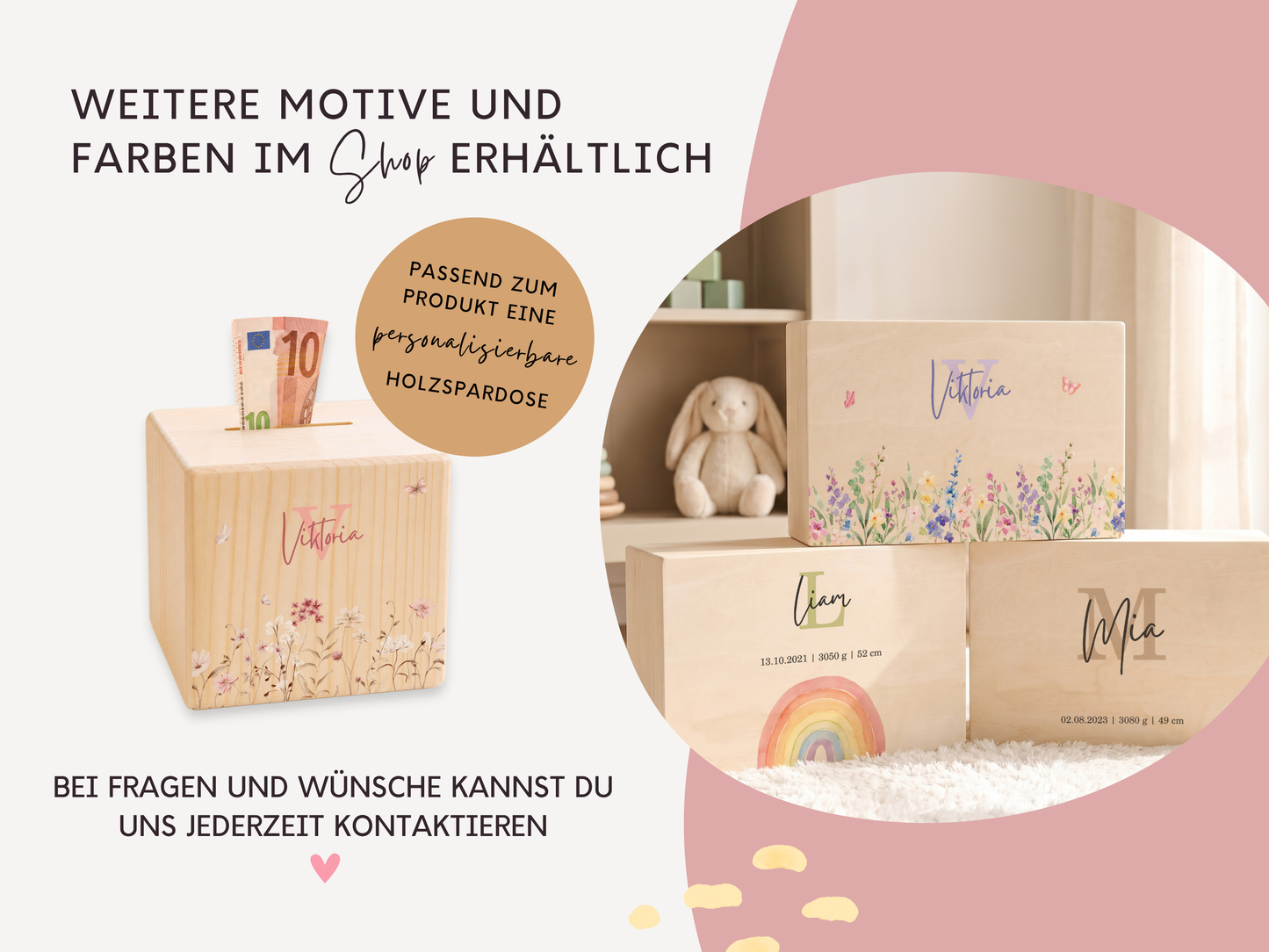 Erinnerungsbox personalisiert Blumen Rosa