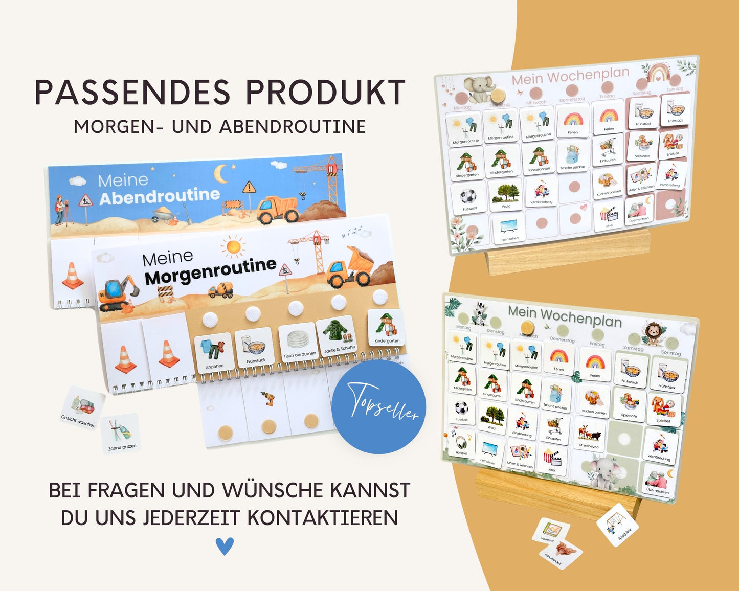Printshade Montessori Sortiment mit Wochenplaner, Morgenroutine und Abendroutine, Topseller für Familien mit Kleinkindern