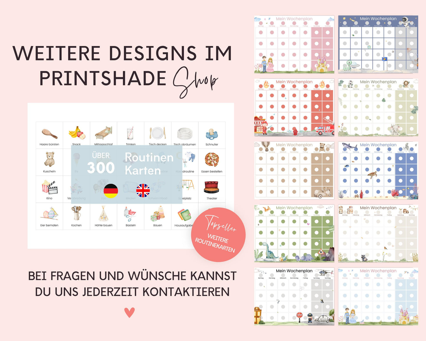 Wochenplaner inkl. Symbolkarten - Design EINHORN - Personalisierbar