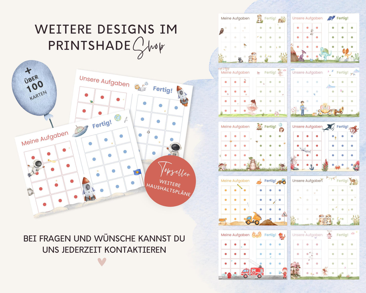 Haushaltsplan To-Do-Liste inkl. Symbolkarten - Design ASTRONAUT