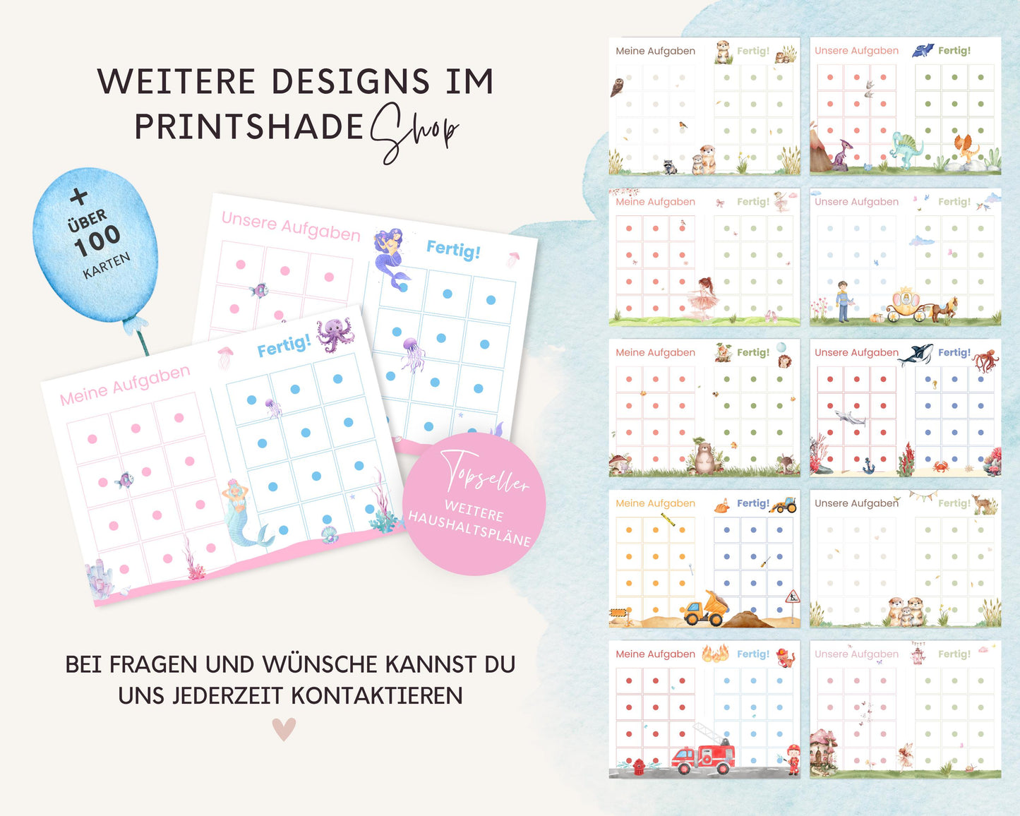 Haushaltsplan To-Do-Liste inkl. Symbolkarten - Design MEERJUNGFRAU