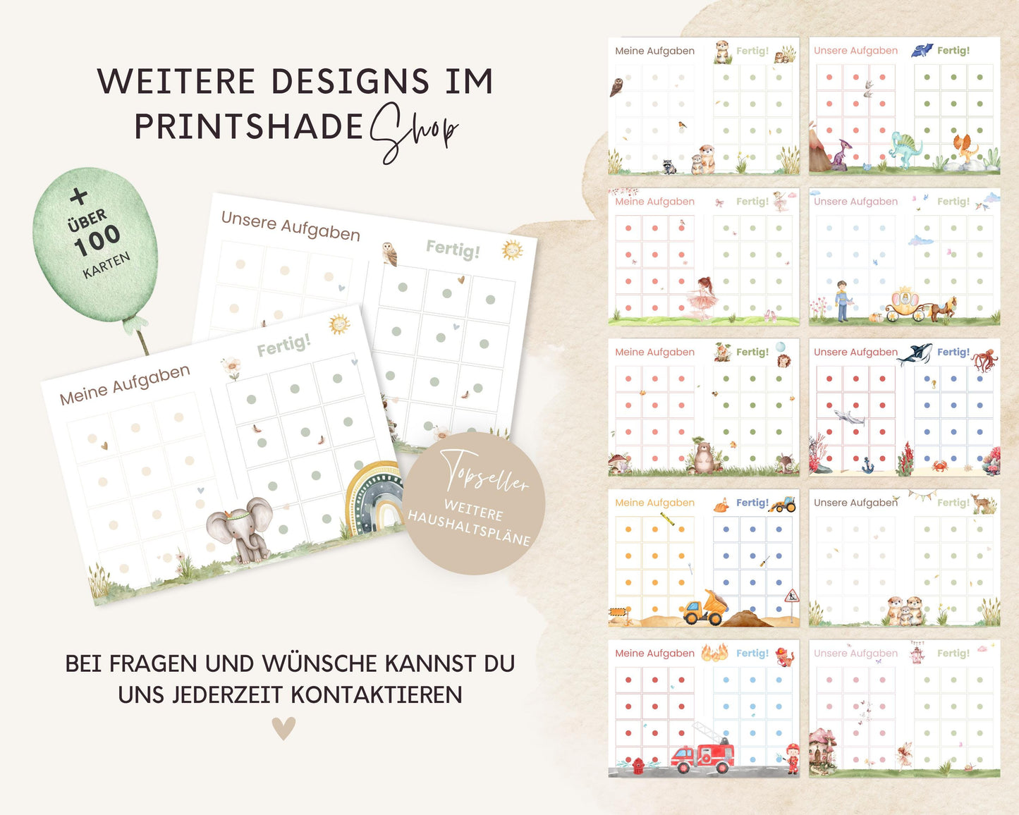 Haushaltsplan To-Do-Liste inkl. Symbolkarten - Design BOHO TIERE