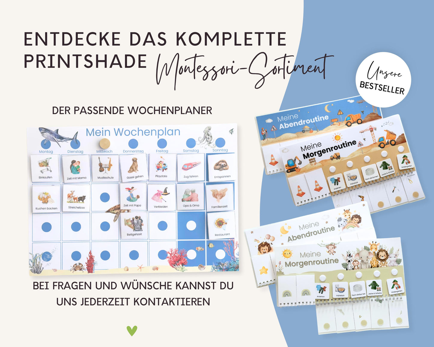 Routineplaner Montessori inkl. Symbolkarten - Design MEER - Personalisierbar