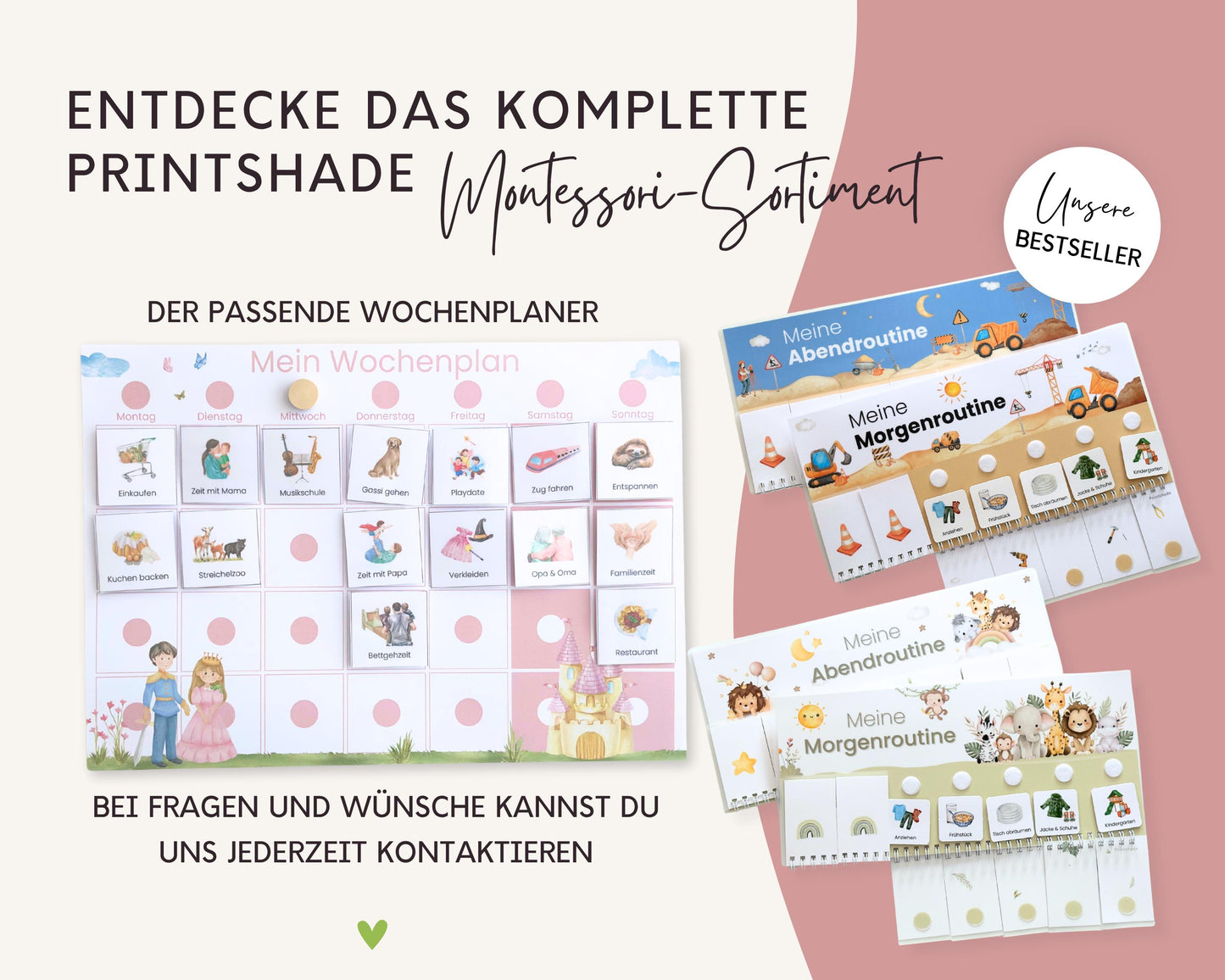Routineplaner Montessori inkl. Symbolkarten - Design PRINZESSIN - Personalisierbar