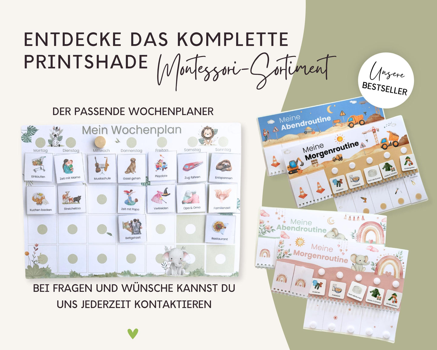 Routineplaner Montessori inkl. Symbolkarten - Design SAFARI - Personalisierbar