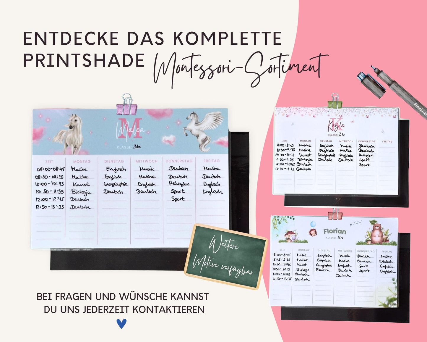 Stundenplan Magnet personalisierbar - Design BLUMEN PINK
