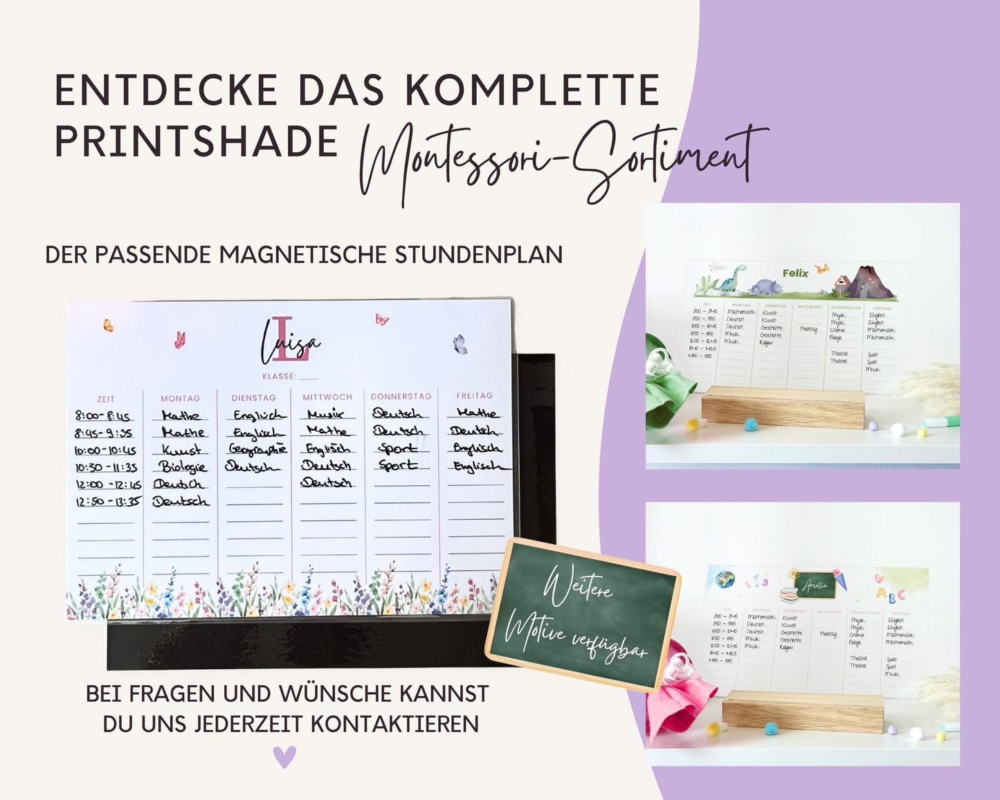 Stundenplan Acryl personalisierbar - Design BLUMEN LILA