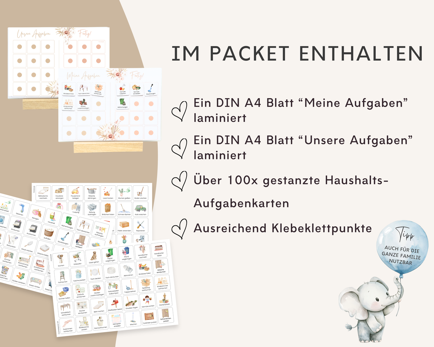 Haushaltsplan BEIGE inkl. Symbolkarten