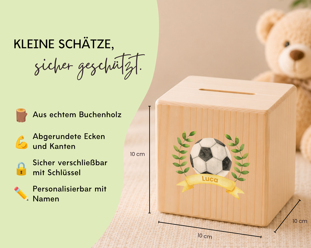 Holzspardose personalisiert Fußball