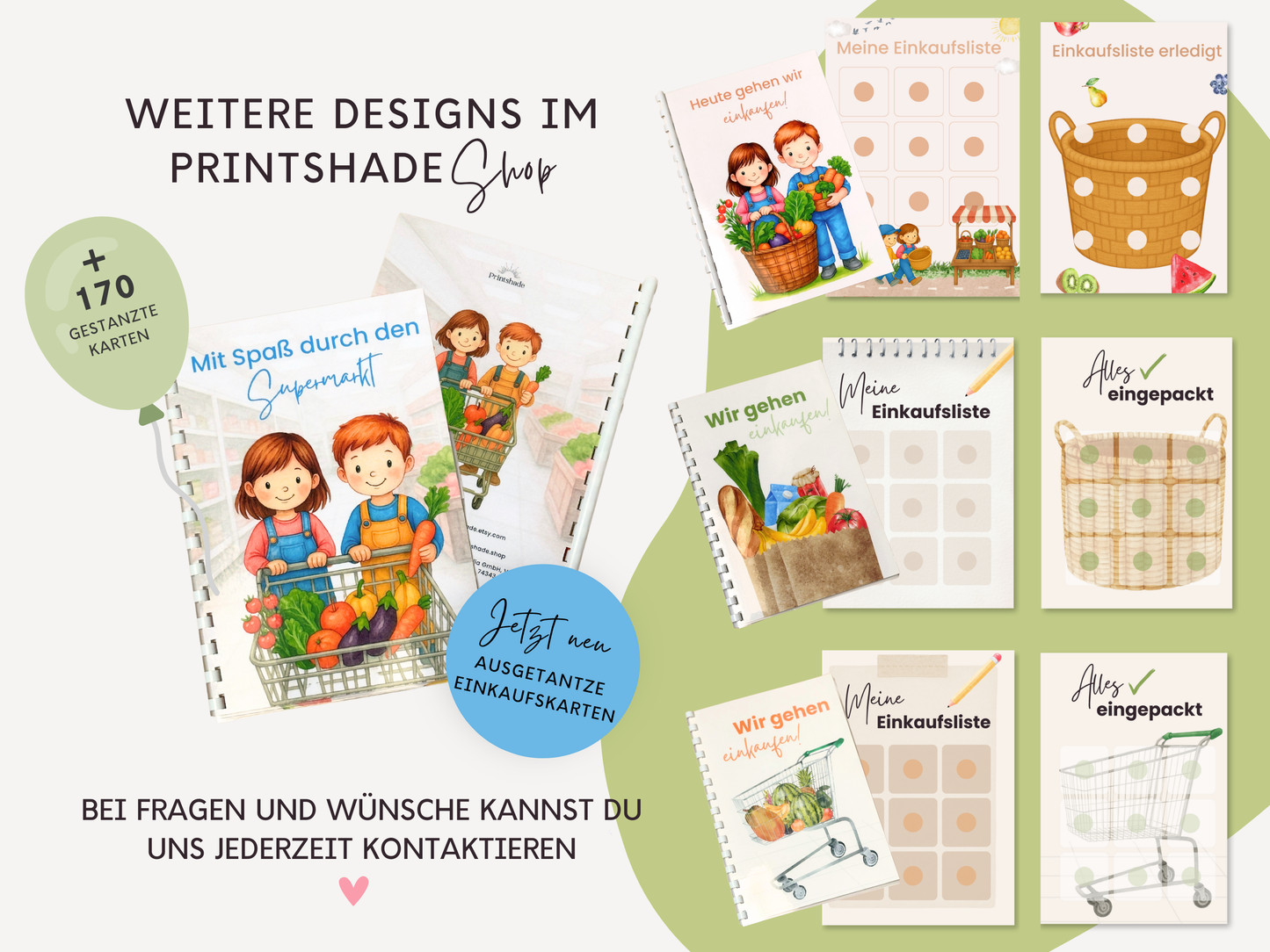 Einkaufsliste inkl. Symbolkarten - Design SUPERMARKT KINDER - Personalisierbar