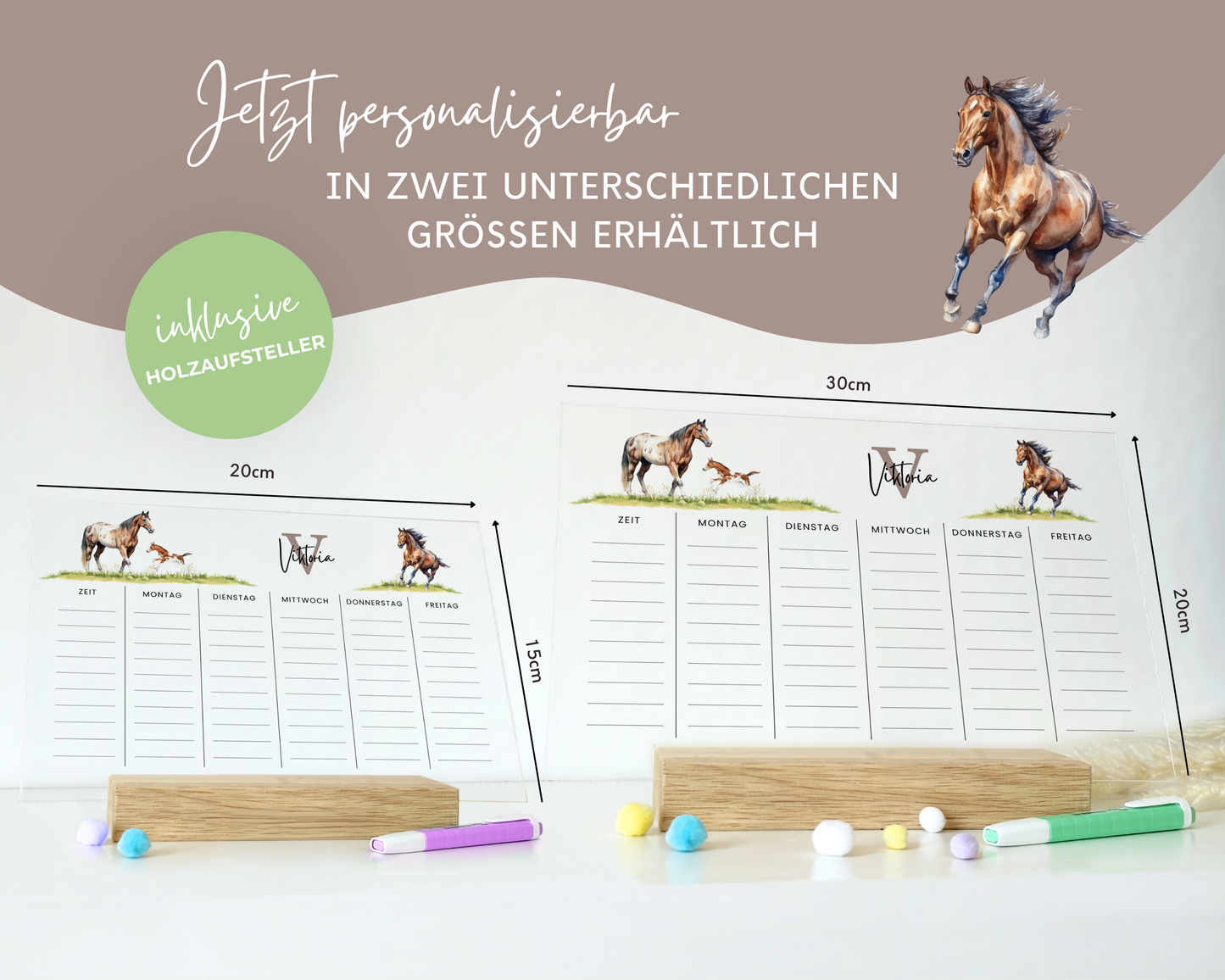 Stundenplan Acryl personalisierbar - Design PFERDE