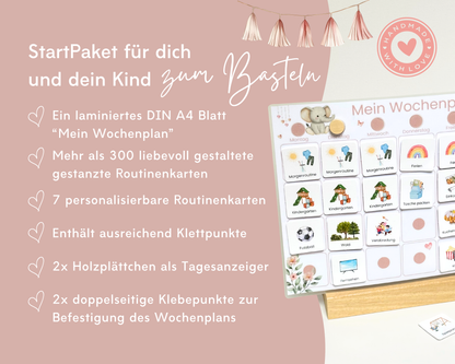 Wochenplaner inkl. Symbolkarten - Design ROSA ELEFANT - Personalisierbar