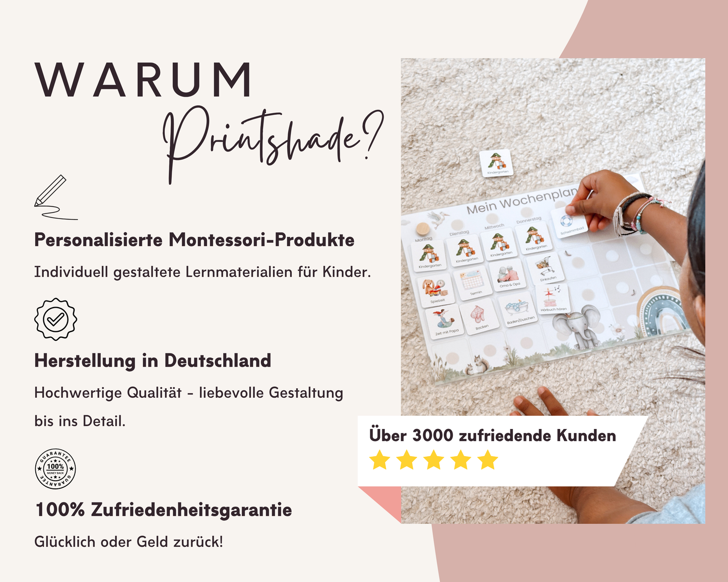 Wochenplaner inkl. Symbolkarten - Design ROSA ELEFANT - Personalisierbar