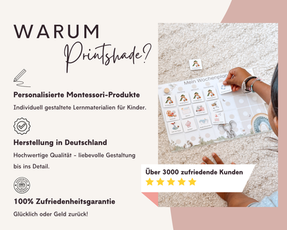 Wochenplaner inkl. Symbolkarten - Design ROSA ELEFANT - Personalisierbar