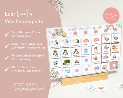 Wochenplaner inkl. Symbolkarten - Design ROSA ELEFANT - Personalisierbar