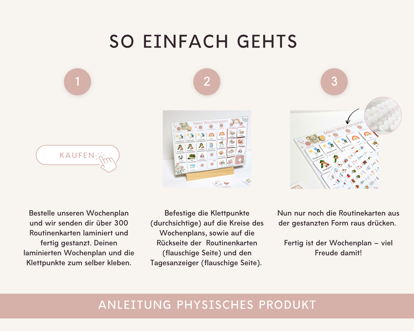 Wochenplaner inkl. Symbolkarten - Design ROSA ELEFANT - Personalisierbar