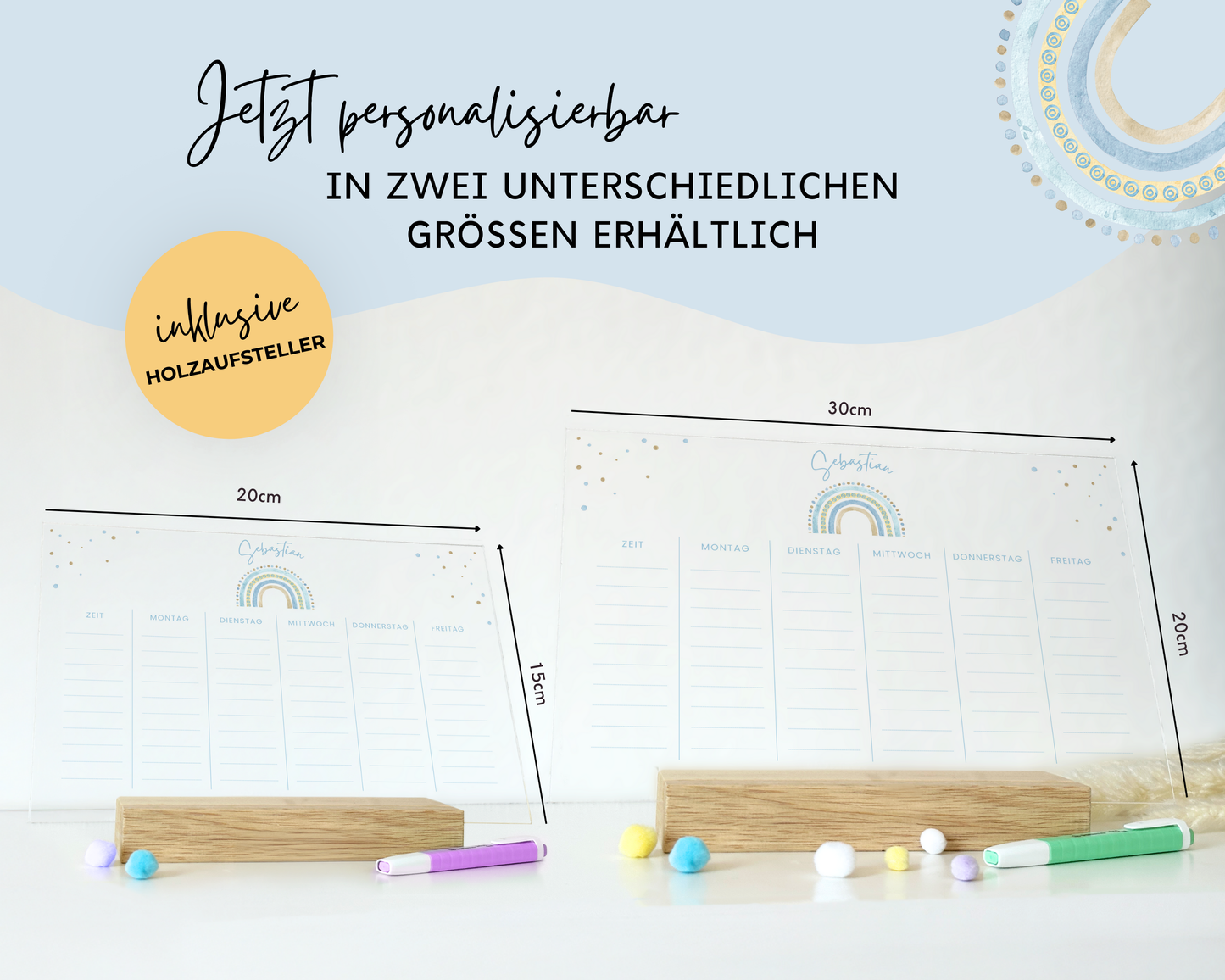 Stundenplan Acryl personalisierbar - Design REGENBOGEN BLAU