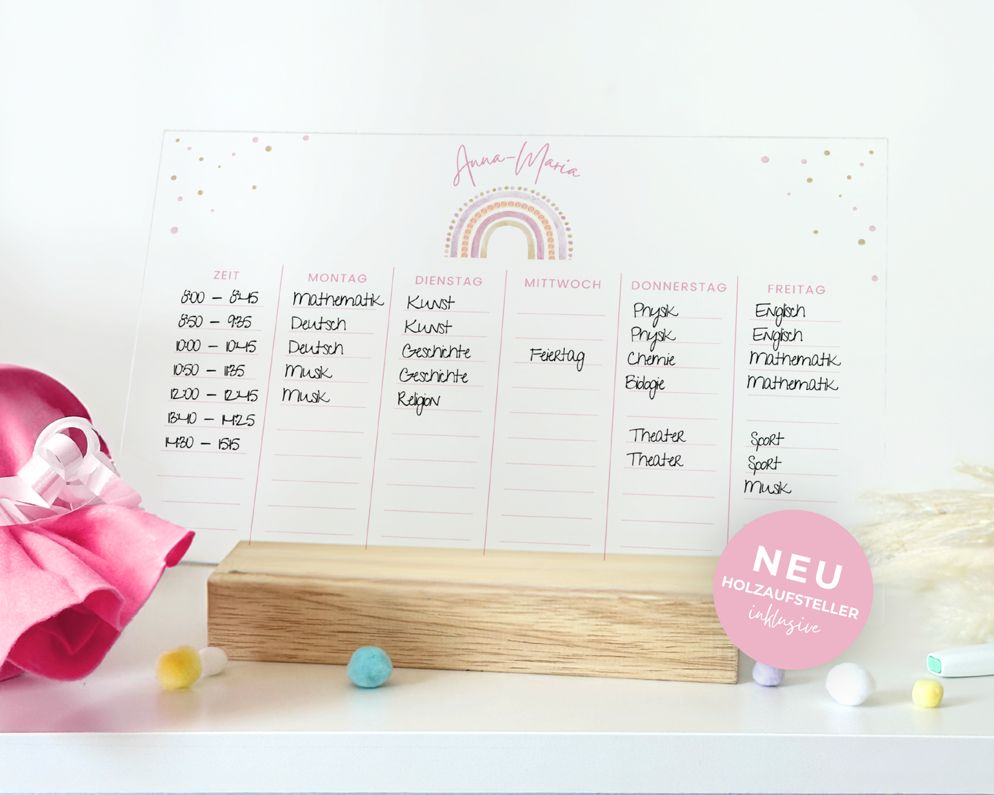 Stundenplan Acryl personalisierbar - Design REGENBOGEN ROSA