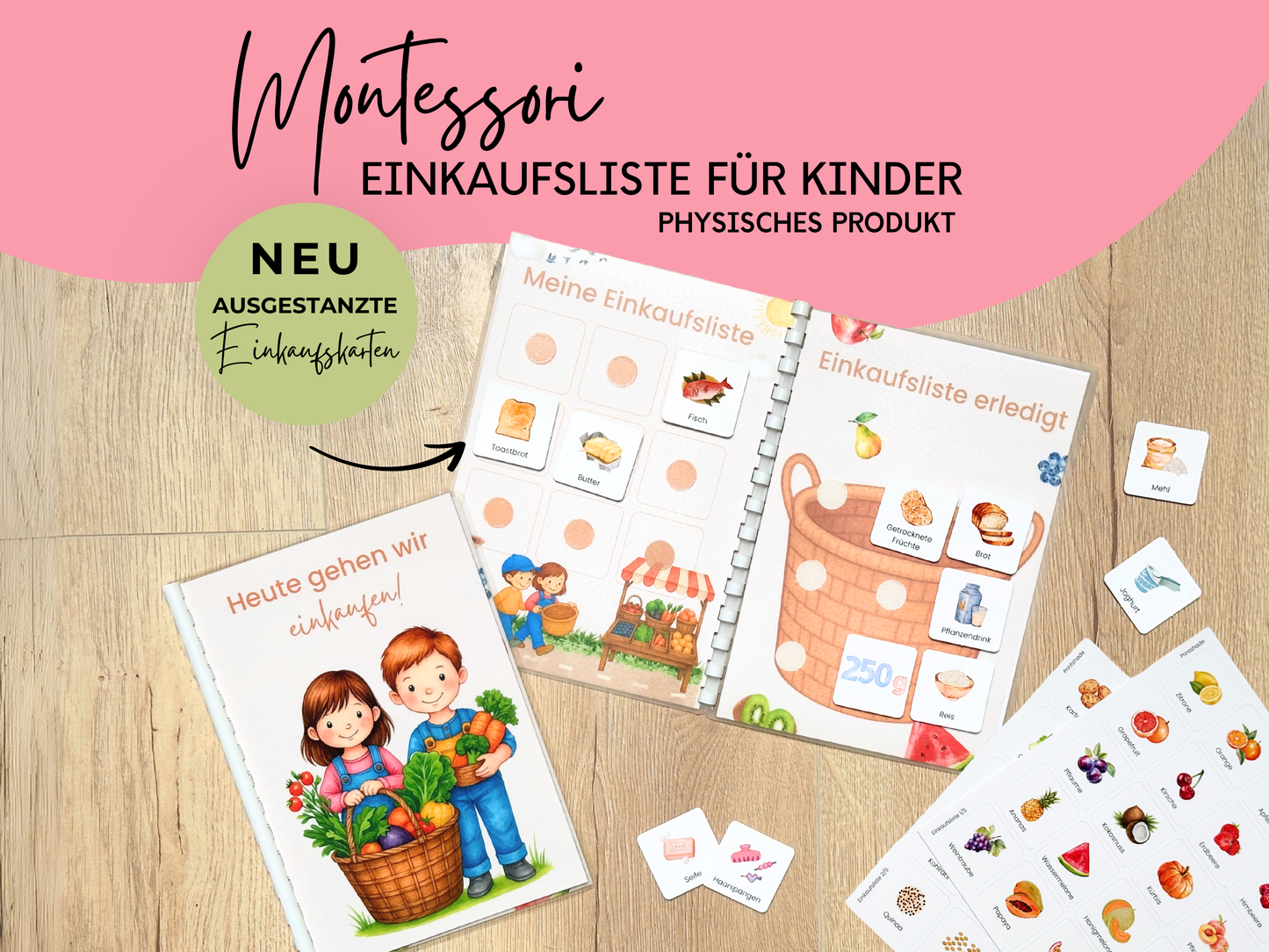 Einkaufsliste inkl. Symbolkarten - Design WOCHENMARKT KINDER - Personalisierbar
