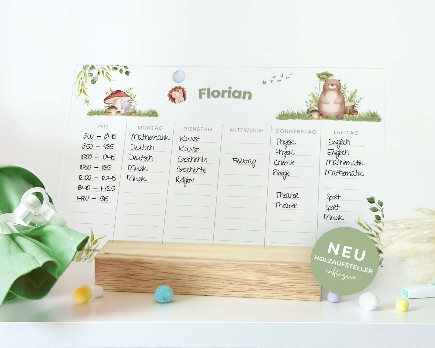 Stundenplan Acryl personalisierbar - Design WALDTIERE