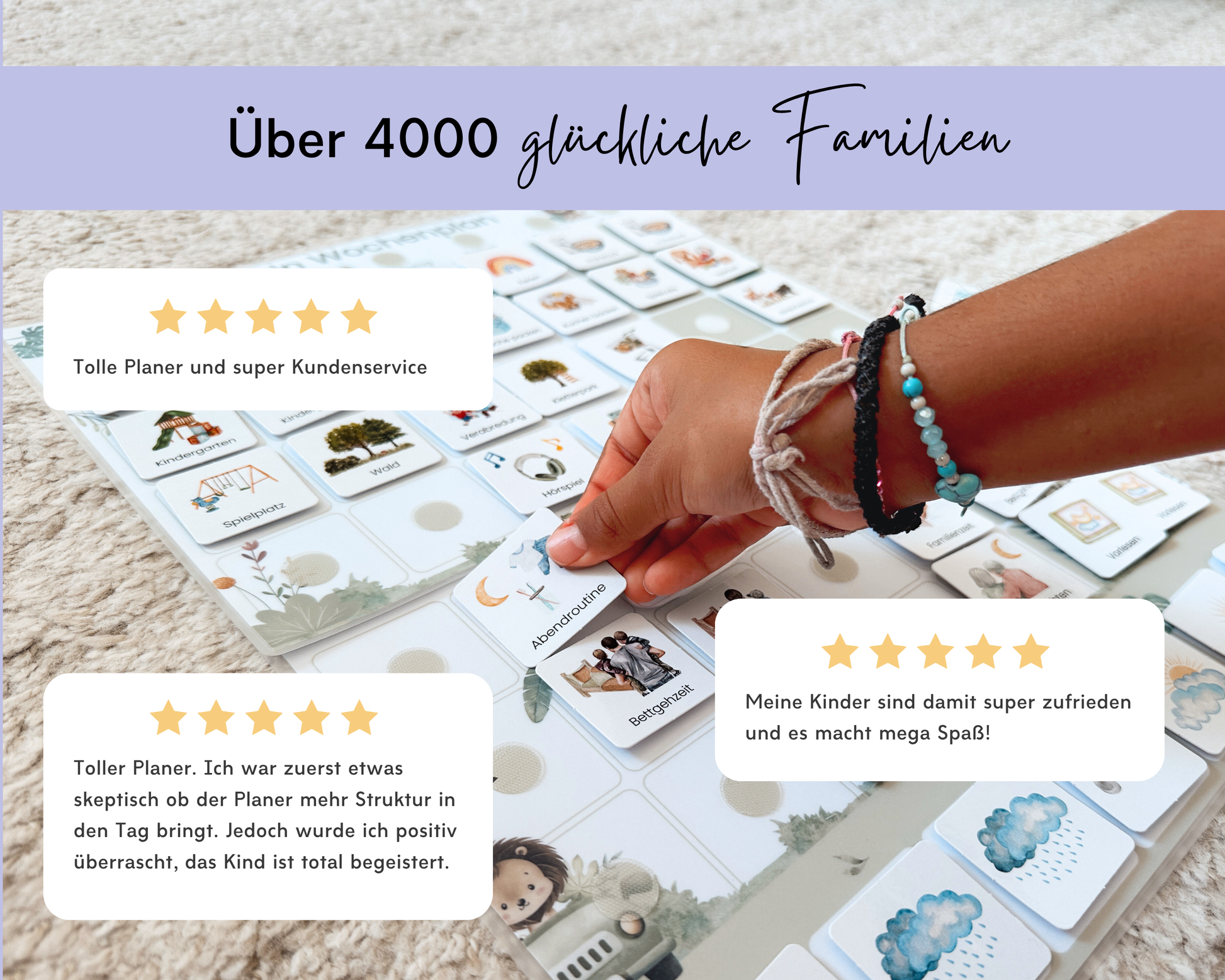 Über 4000 zufriedene Familien Bewertungen Printshade Wochenplaner, mehr Struktur im Alltag, 5 Sterne Erfahrungen