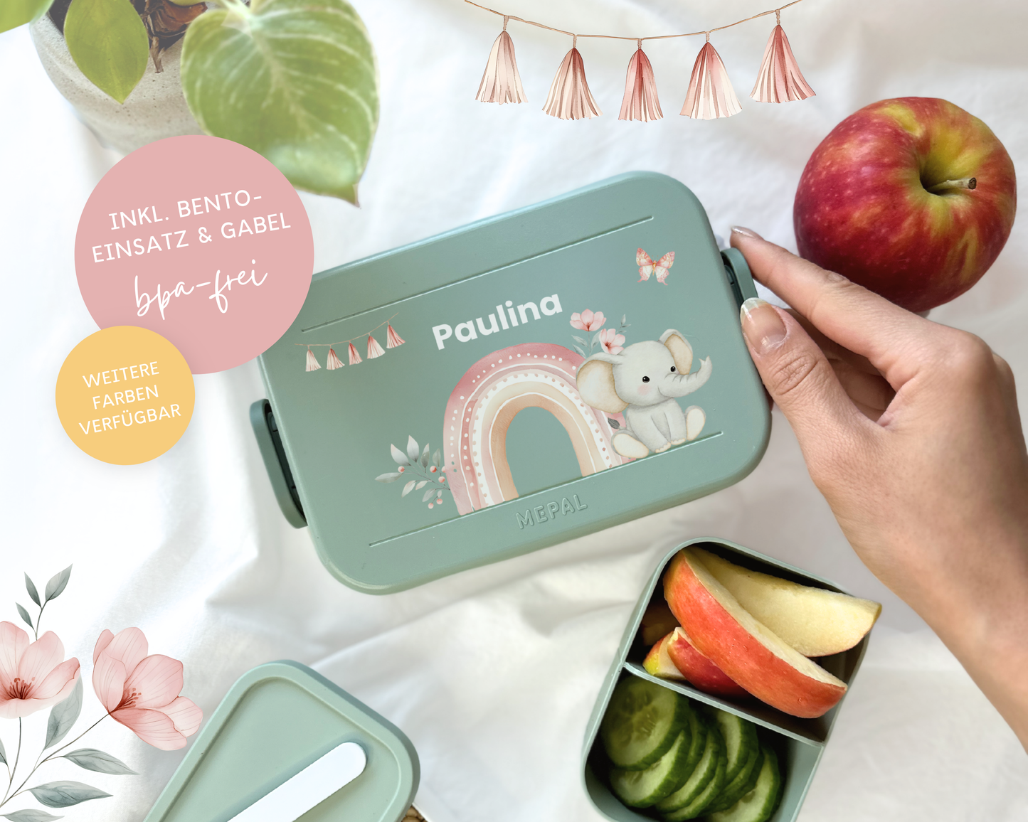 Mepal Brotdose mit Name personalisierbar - Design ELEFANT - Verschiedene Farben