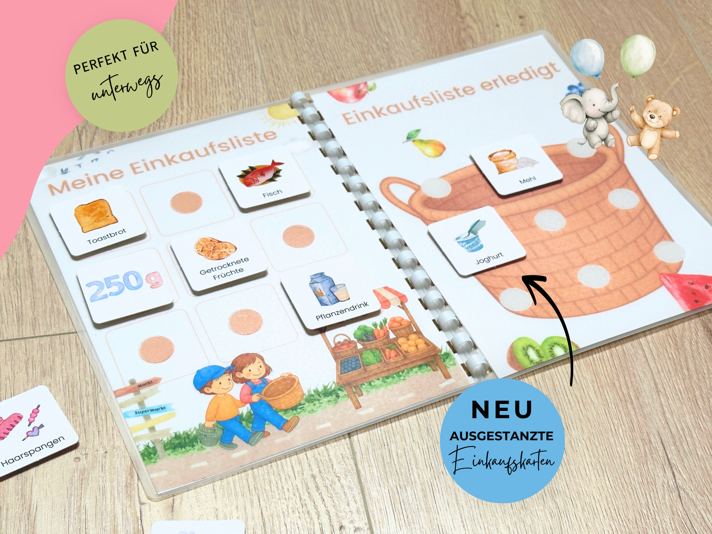 Einkaufsliste inkl. Symbolkarten - Design WOCHENMARKT KINDER - Personalisierbar