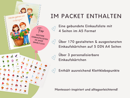 Einkaufsliste inkl. Symbolkarten - Design WOCHENMARKT KINDER - Personalisierbar