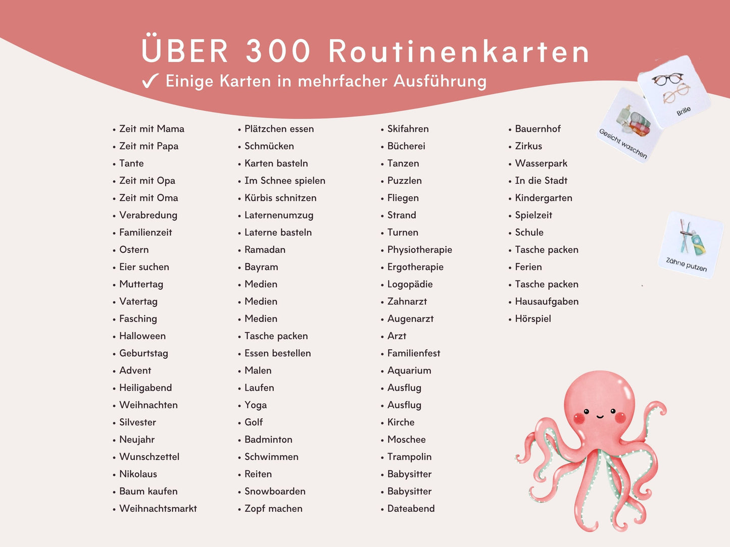 Wochenplaner inkl. Symbolkarten - Design MEERJUNFRAU ROT - Personalisierbar