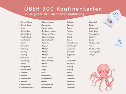 Wochenplaner inkl. Symbolkarten - Design MEERJUNFRAU ROT - Personalisierbar