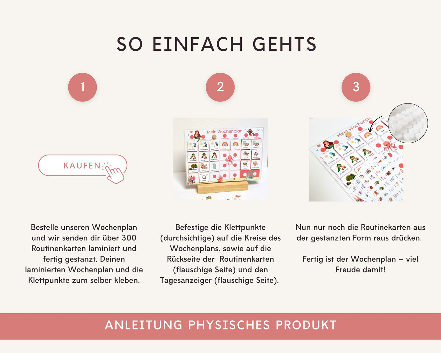 Wochenplaner inkl. Symbolkarten - Design MEERJUNFRAU ROT - Personalisierbar