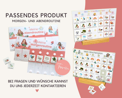 Wochenplaner inkl. Symbolkarten - Design MEERJUNFRAU ROT - Personalisierbar