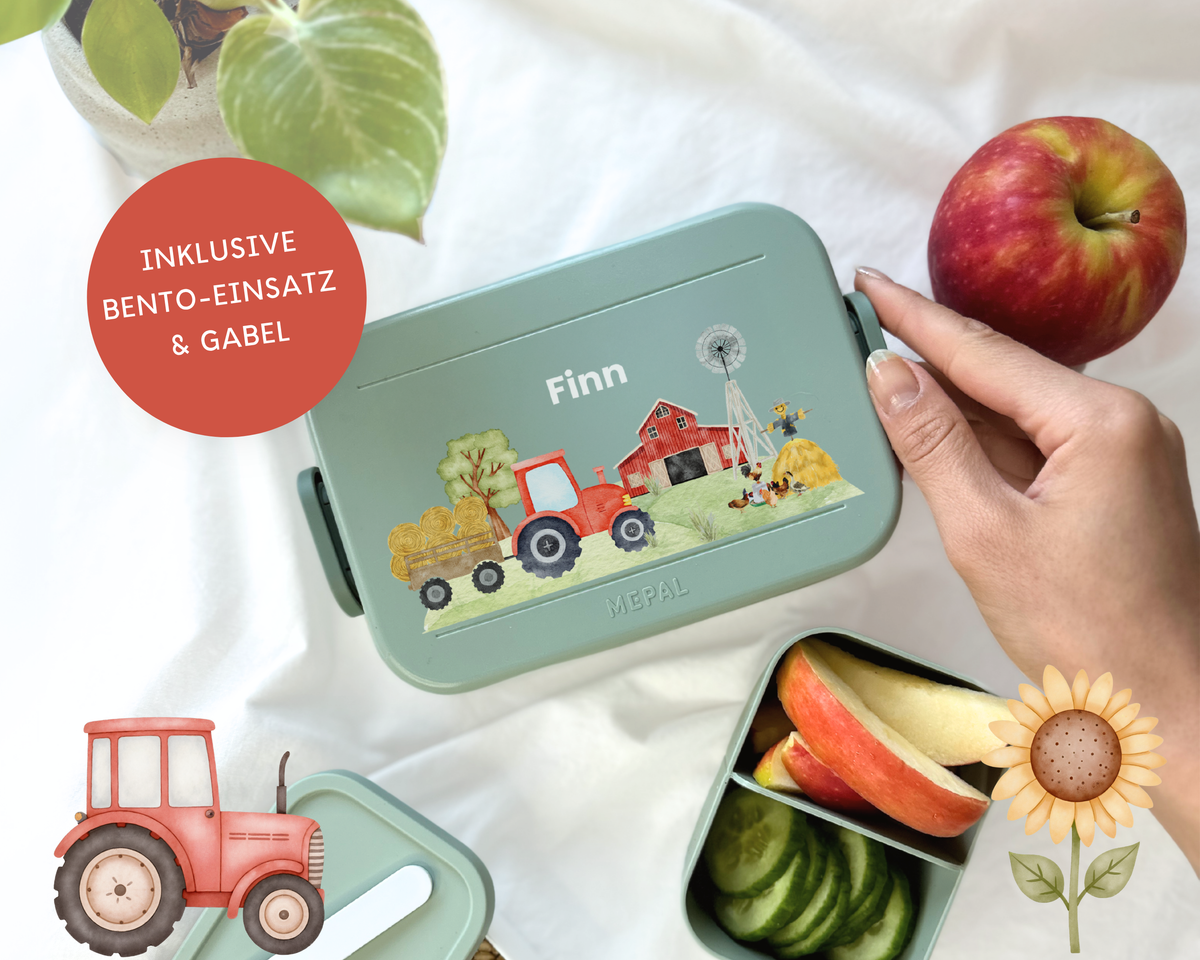 Brotdose Kinder Traktor Rot personalisiert mit Namen
