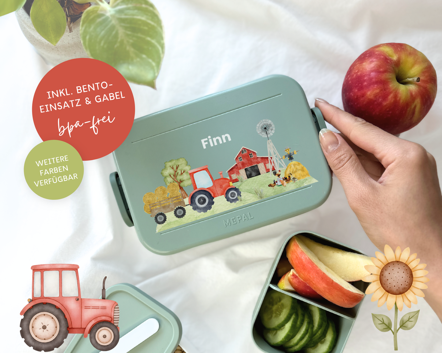 Mepal Brotdose mit Name personalisierbar - Design TRAKTOR ROT - Verschiedene Farben