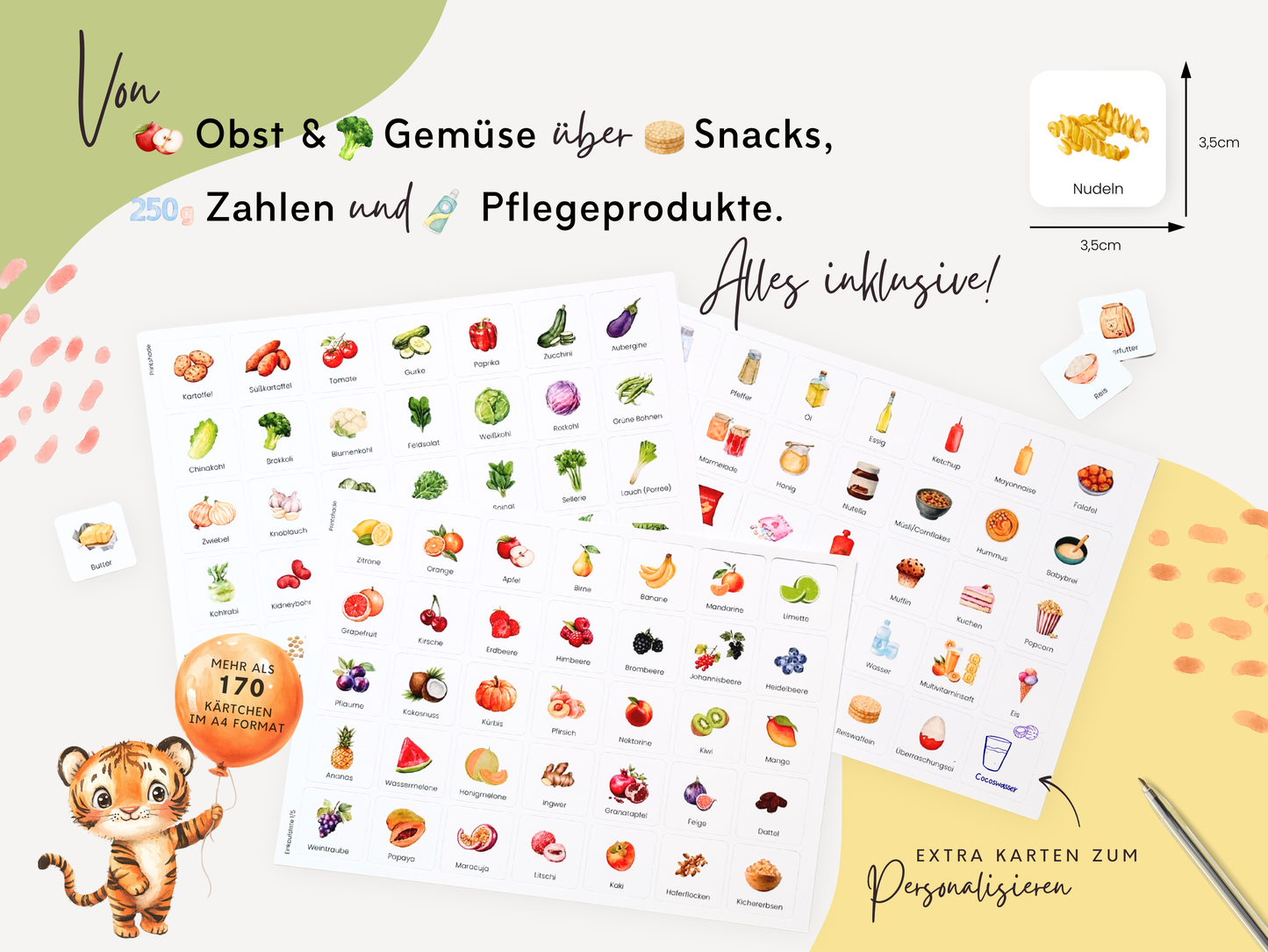 Einkaufsliste inkl. Symbolkarten - Design WOCHENMARKT KINDER - Personalisierbar