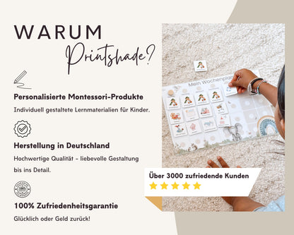 Wochenplaner inkl. Symbolkarten - Design BOHO TIERE - Personalisierbar