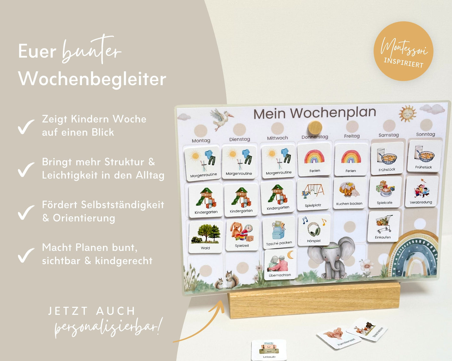 Wochenplaner inkl. Symbolkarten - Design BOHO TIERE - Personalisierbar