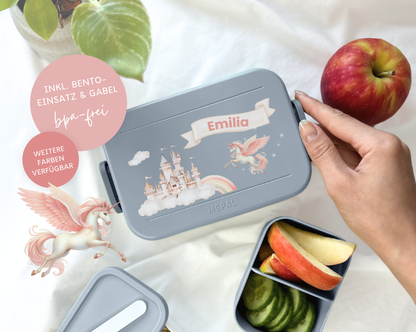 Mepal Brotdose mit Name personalisierbar - Design EINHORN - Verschiedene Farben