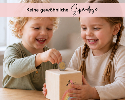 Holzspardose personalisiert Regenbogen Bunt