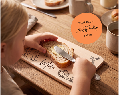 Kinderbesteck personalisiert Waldtiere mit Frühstücksbrett