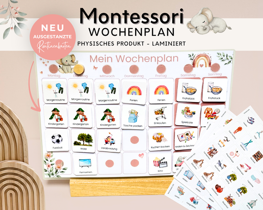 Wochenplaner inkl. Symbolkarten - Design ROSA ELEFANT - Personalisierbar