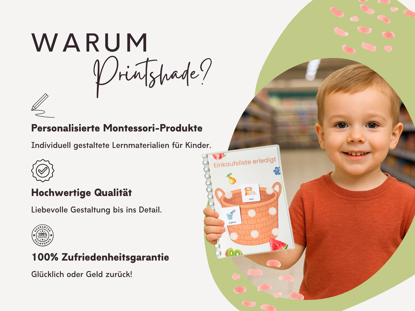 Einkaufsliste inkl. Symbolkarten - Design WOCHENMARKT KINDER - Personalisierbar