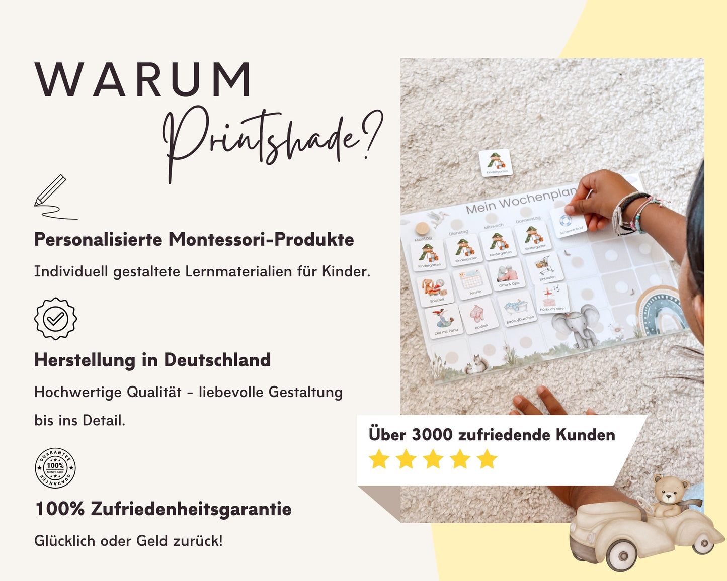 Wochenplaner inkl. Symbolkarten - Design TEDDYBÄR - Personalisierbar