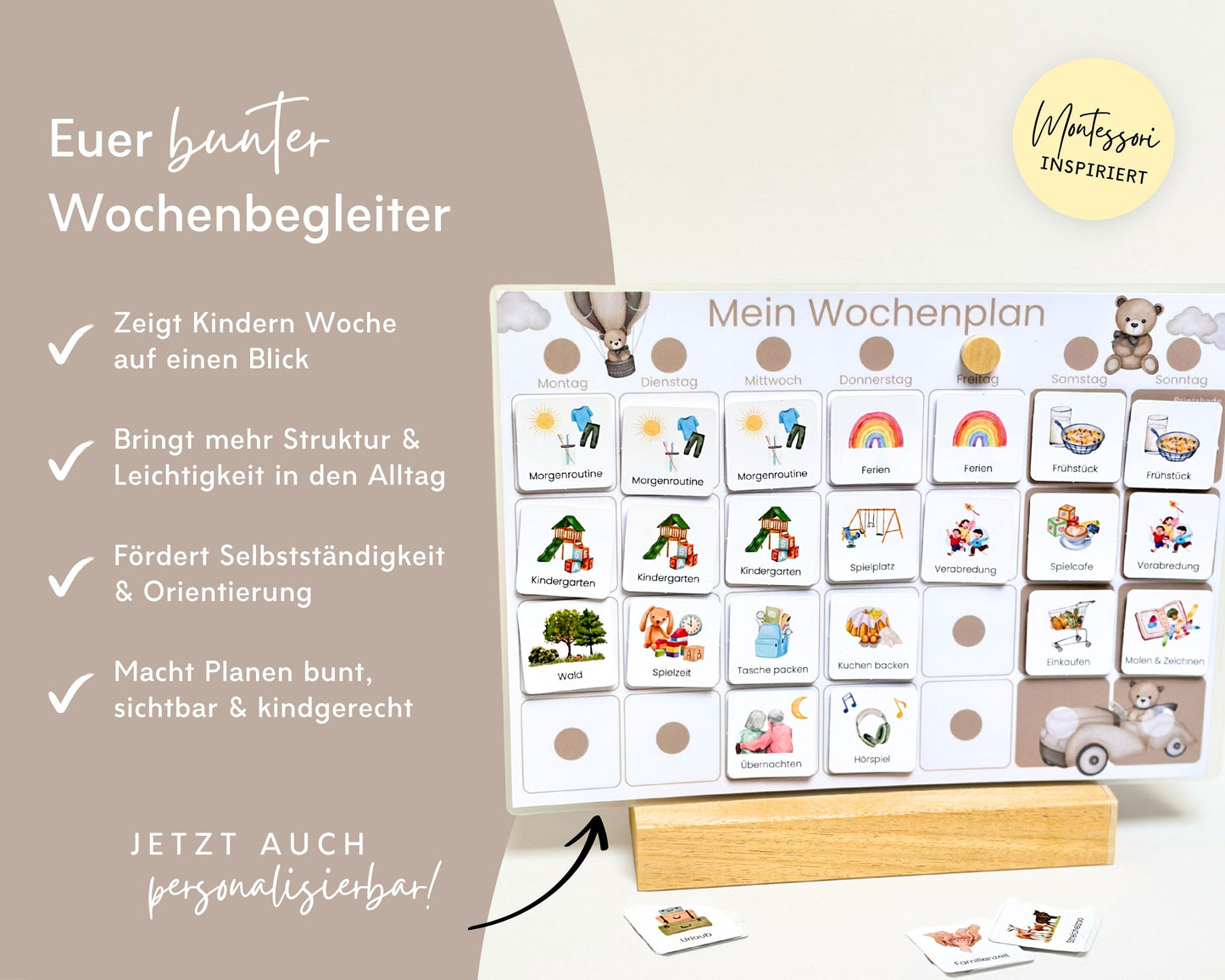 Wochenplaner inkl. Symbolkarten - Design TEDDYBÄR - Personalisierbar